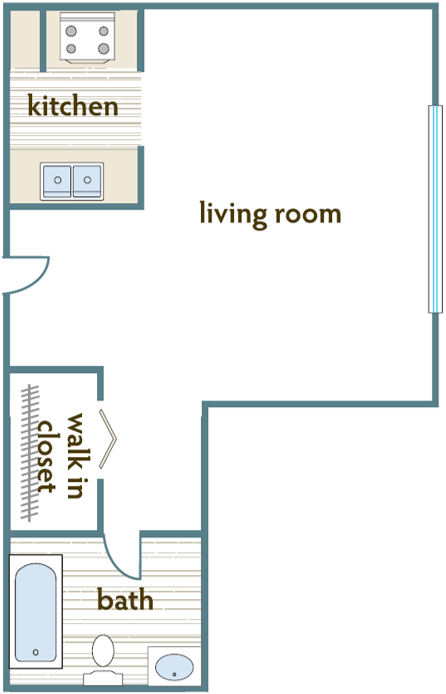 Floor plan for studio, 1 bath, 420 sqft
